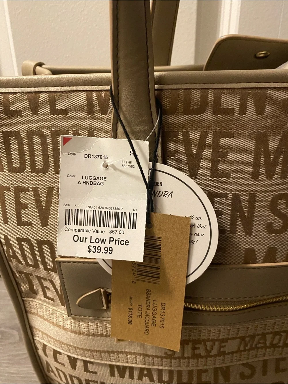 Steve Madden Tan Logo Tote Bag